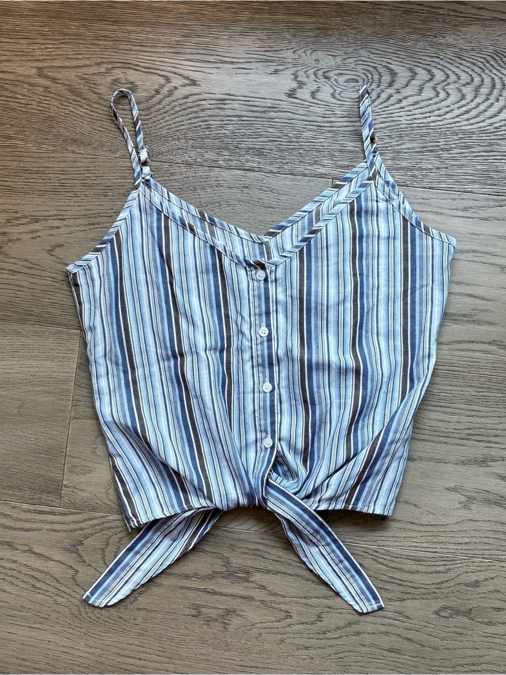 Striped Blue Tie-Front Cami Top